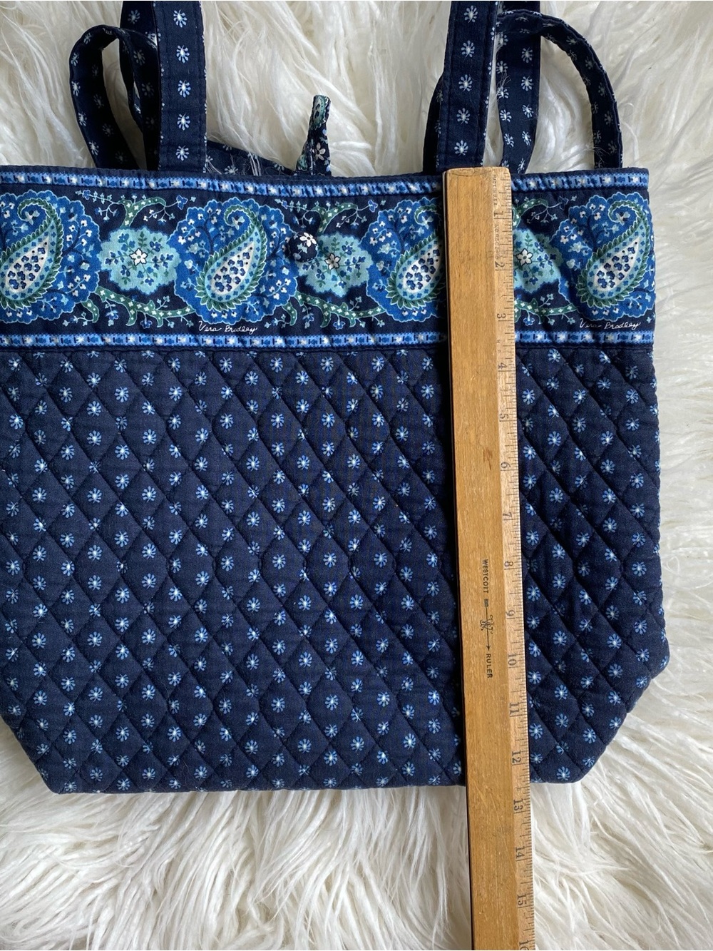 Vera Bradley Quilted Navy Paisley-Trim Tote Bag - Women's Shoulder Tote - Picture 14 of 16